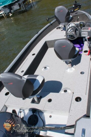 Interior of fishing boat with swivel seats